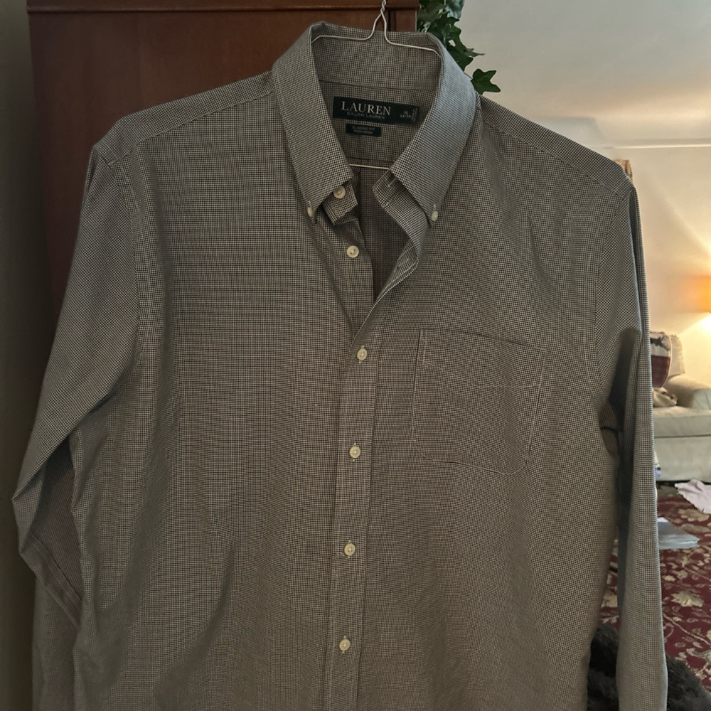 Ralph Lauren Men's Button Down Shirt - Gray Check. Size 16 34/35